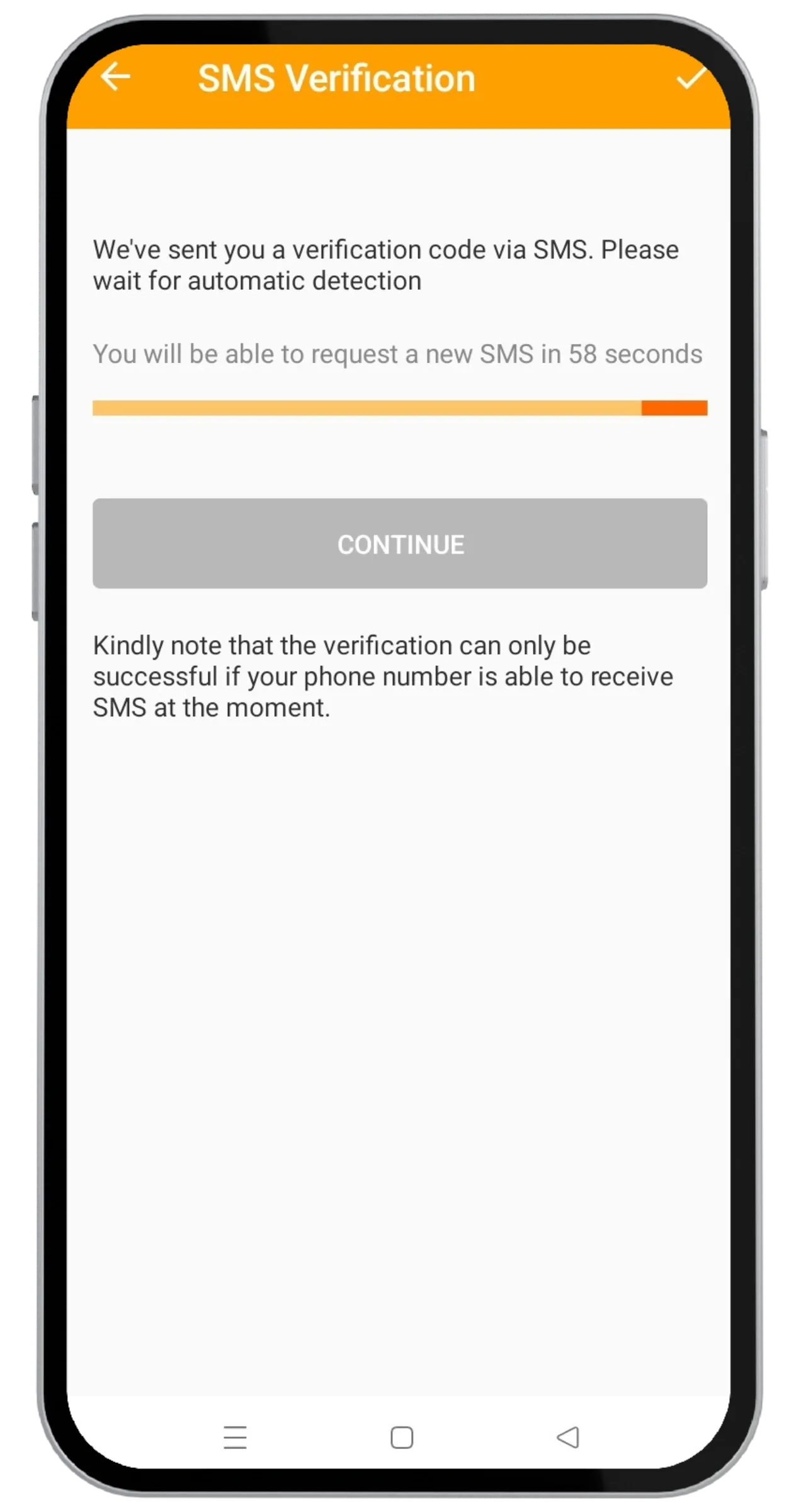 Waiting for verification SMS screen